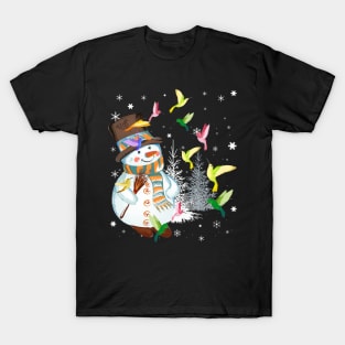 Hummingbird Snowman Merry Christmas Tee Hummingbird Lovers T-Shirt